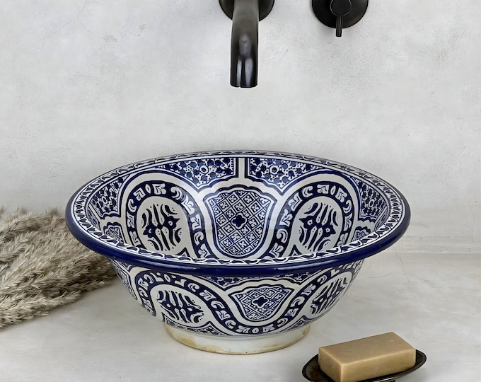 Navy Blue Moroccan Sink | The Midnight Tapestry of Fassi Lines and Andalusian Echoes