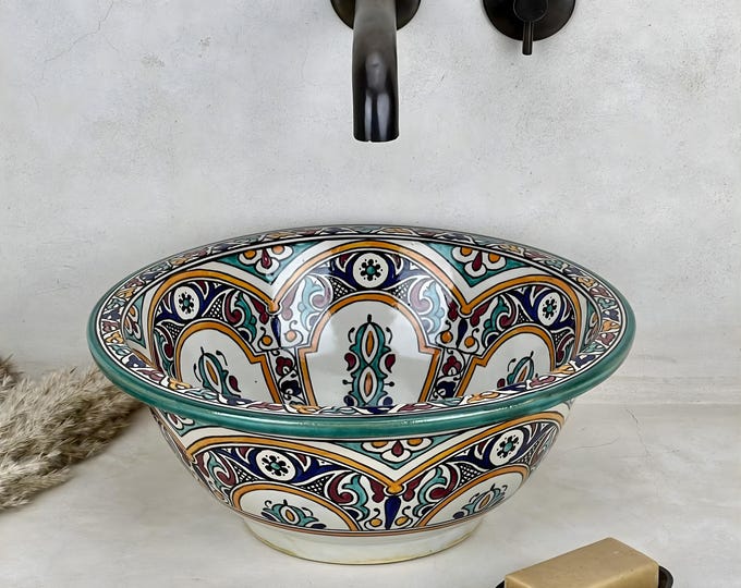 Colorful Moroccan Sink | A Radiant Andalusian Bloom Painted in Jewel-Tone Colors