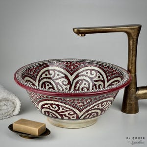 Hand-Painted Moroccan Ceramic Sink: Arabesque Boho Bathroom Decor