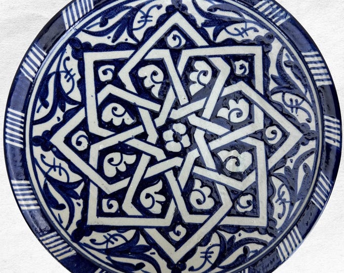 Moroccan Plates – Blue and White Ceramic Tableware for Kitchen, Dining | Moorish Art Wall Decor, Cafe & Restaurant Style Platter