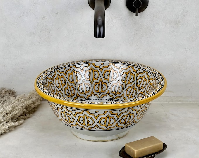 Saffron Moroccan Vessel Sink | The Warm Glow of a Hand-Painted Riad Art Piece