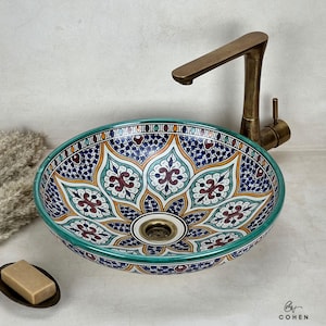 Colorful Moroccan Sink | An Intricate, Riad-Inspired Artisan Basin for Vanity Top