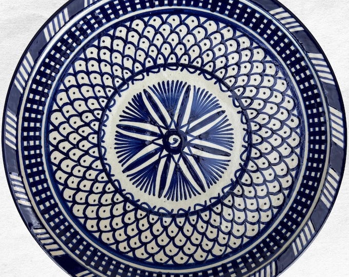 Moroccan Ceramic Plates – Handmade Blue & White Pottery | Boho Kitchen Decor, Artisan Serving Plates, Wall Art, Wedding Gift, Cafe Tableware