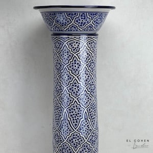 Moroccan Sink Pedestal Base – Handcrafted Blue Ceramic Stand for Bathroom Basin – Traditional Handmade Vanity Support