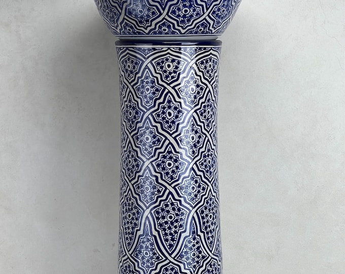 Moroccan Sink Pedestal Base – Handcrafted Blue Ceramic Stand for Bathroom Basin – Traditional Handmade Vanity Support