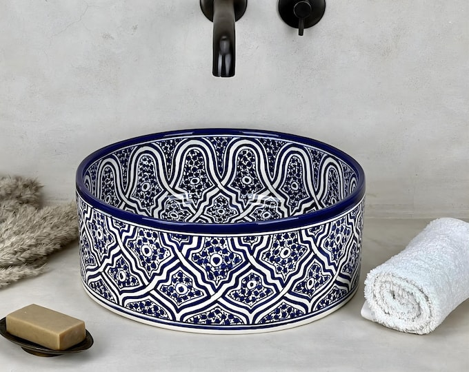 Blue and White Vanity Sink | A Touch of Moroccan Elegance for your Vanity