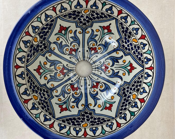 Moroccan Vessel Sink | A Majestic Blue Floral Composition Inspired by Andalusian Gardens