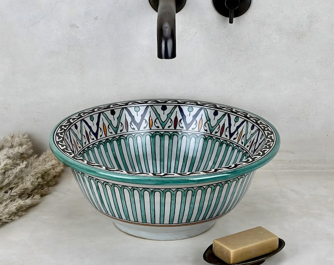 Artisan Vanity Basin | A Radiant Zellige Aura Born from the Kilns of Ancient Fès