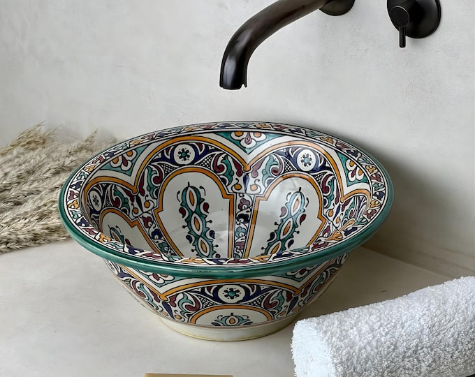 Colorful Moroccan Sink | A Radiant Andalusian Bloom Painted in Jewel-Tone Colors
