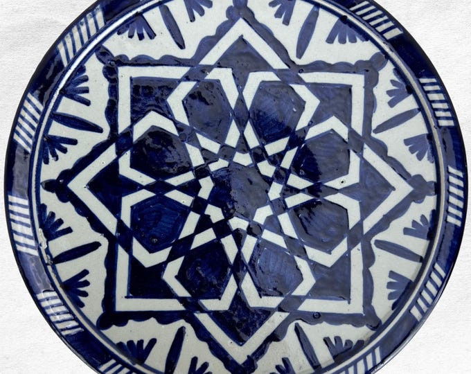 Moroccan Blue Ceramic Plate – Handmade Kitchen & Dining Tableware, Boho Wall Decor Platter, Fez Serving Dish, Restaurant Riad Style
