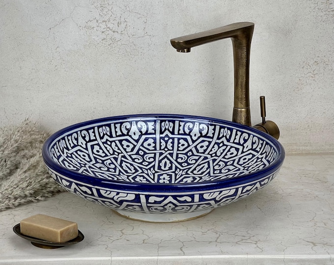 Moroccan Ceramic Vessel Sink | A Timeless Heirloom Inspired by Hand-Painted Zellige