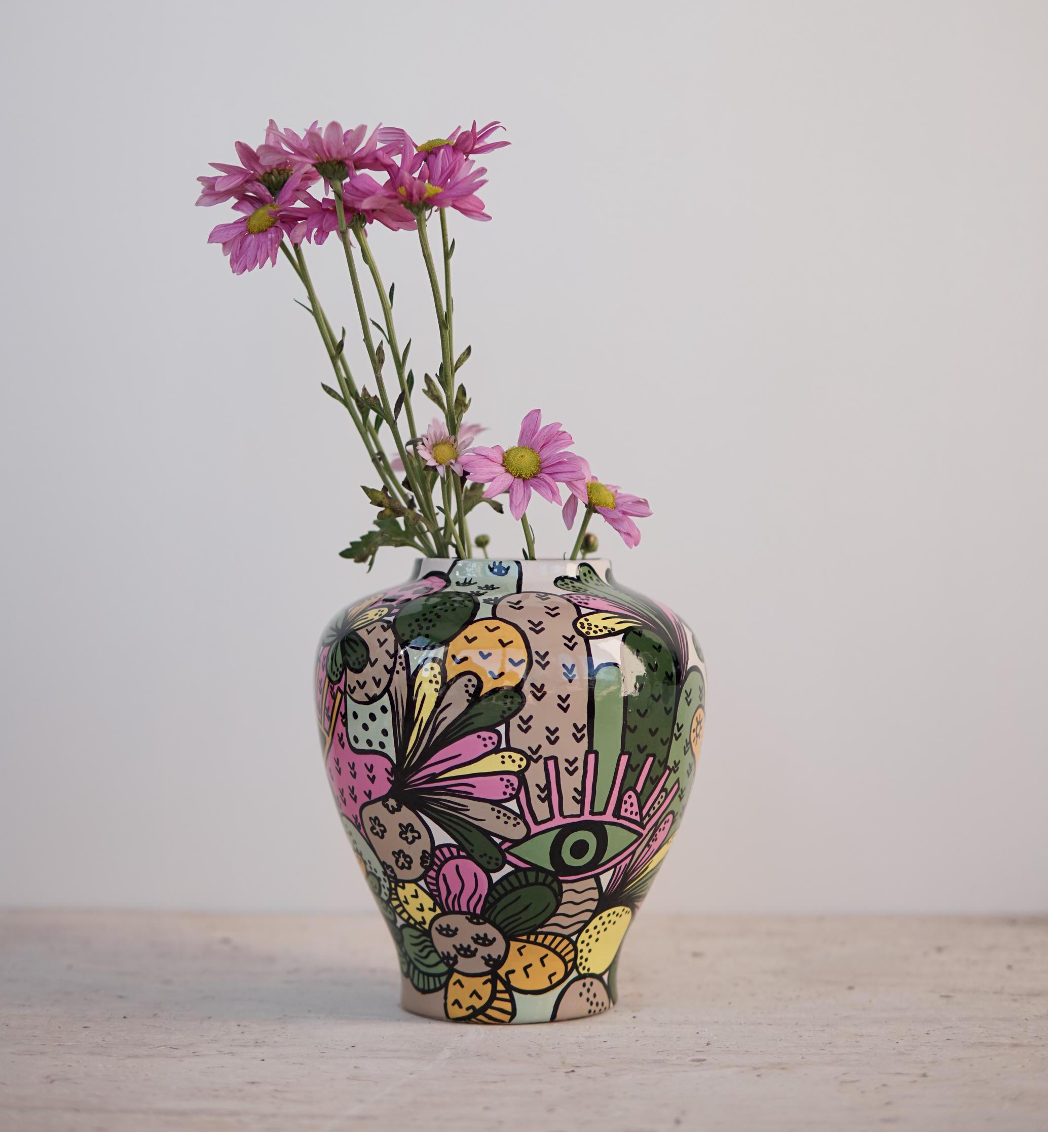 Modern Unique Ceramic Design Vase, Hand Painted Cute Minimalist Flower Decor Vases, Housewarming First Home Gift for Living Room Bedroom