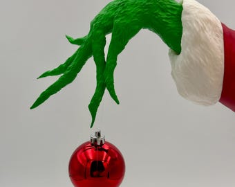 Suspension pour ornement de main Grinch imprimée en 3D - Support mural de Noël unique