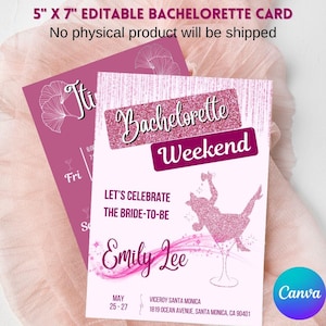 carte week-end EVJF | Modèle de toile d'enterrement de vie de jeune fille modifiable | Carte de week-end pour filles imprimable.