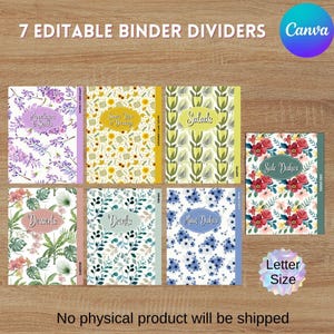 Editable Recipe Binder Dividers: Floral Cookbook Organizer (Letter Size PDF)