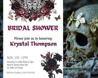Gothic Bridal Shower Invitation | Dark Flowers Wedding Card