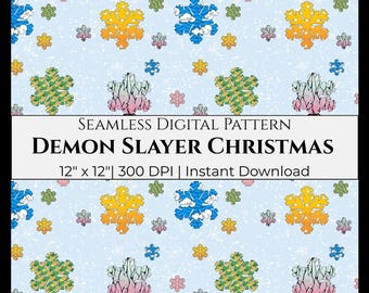 Demon Slayer Christmas Wrapping Paper | Kimetsu No Yaiba Digital Holiday Seamless Pattern