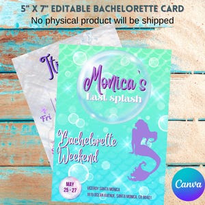 d'invitation de enterrement de vie de jeune fille sirène | Carte modifiable week-end EVJF | Modèle de toile pour enterrement de vie de jeune fille sirène