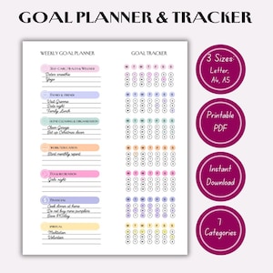 Goal Planner & Tracker | Printable Weekly Action Plan | Category-based ...