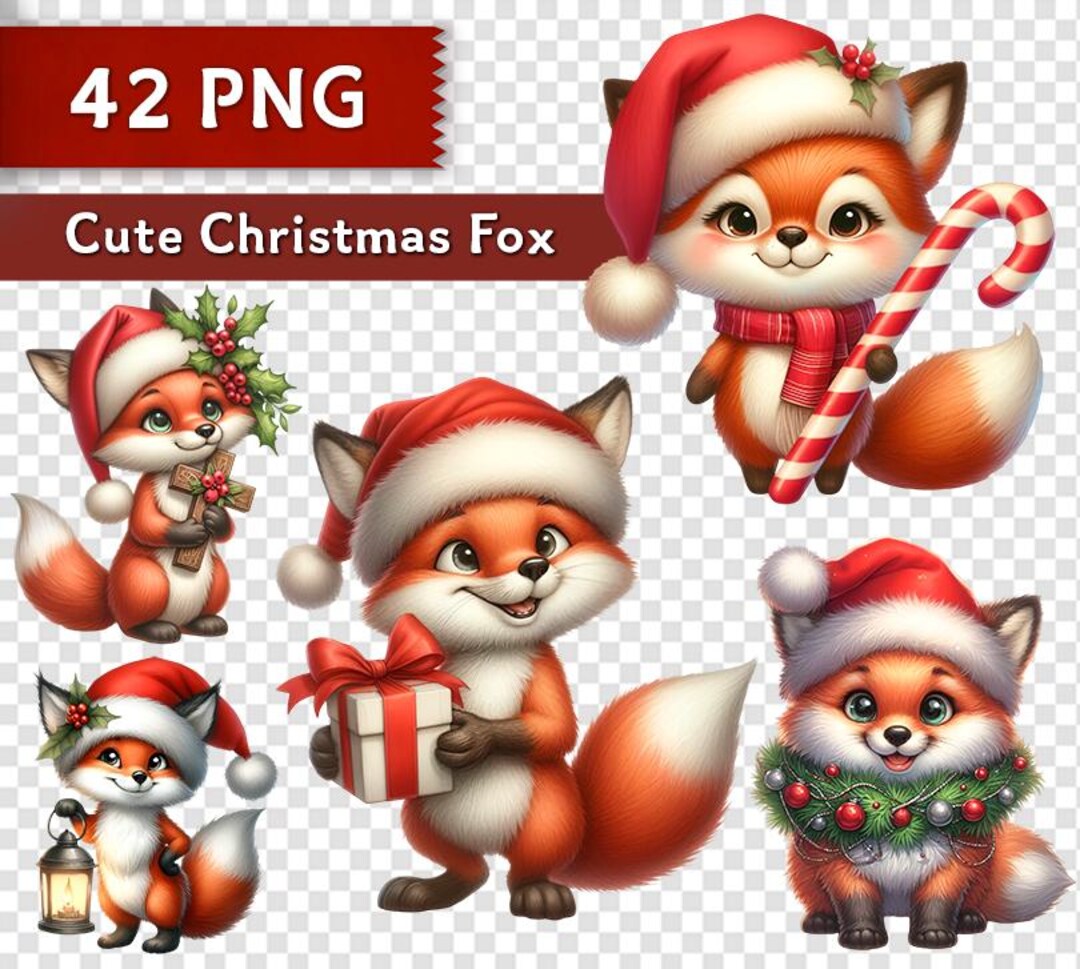 Christmas Fox Clipart Bundle - 42 PNG Santa Foxes, Holiday Animal Clip ...