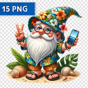 Tropical Beach Gnome Clipart: Summer Vacation PNGs (15 Files)