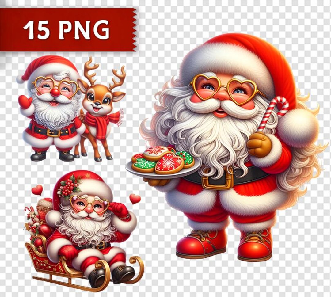 Santa Claus Clipart Bundle - 15 PNG Images, Christmas Santa Graphics ...