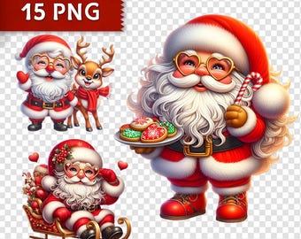 Santa Claus Clipart Bundle - 15 PNG Images, Christmas Santa Graphics, Holiday Digital Download