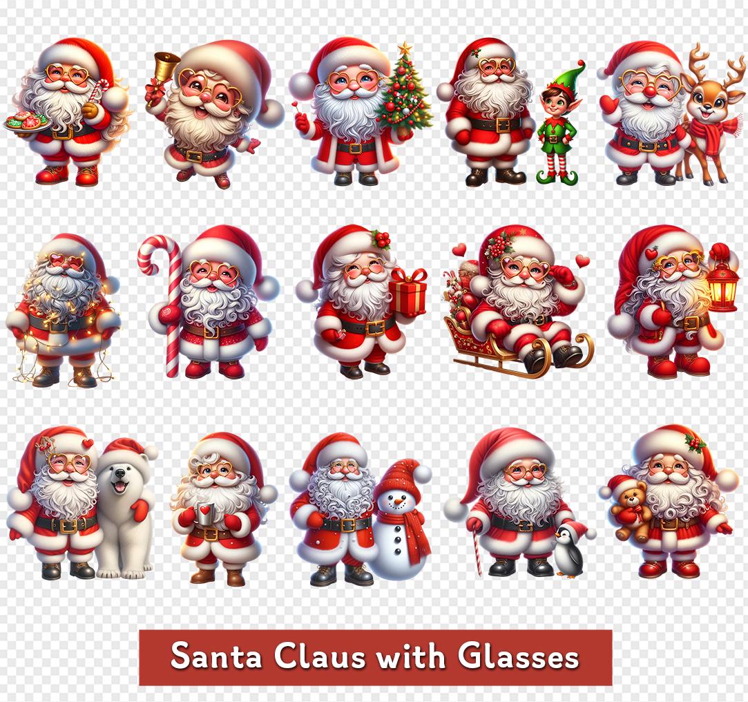 Santa Claus Clipart Bundle - 15 PNG Images, Christmas Santa Graphics ...