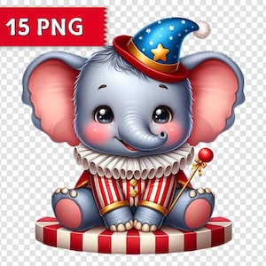 Circusdieren clipart png bundel, schattige carnaval dieren illustraties voor feest, kinderkamer kunst, sublimatie en stickers-15 transparante png's