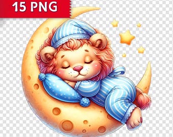 Sleepy Baby Animals Clipart Bundle: Moon Nursery PNGs (Digital Download)