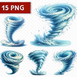 Zestaw clipartów „Wir wodny”, 15 PNG Tornado morskie, Clipart wiru oceanicznego, Przezroczyste tło