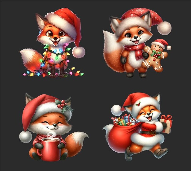 Christmas Fox Clipart Bundle - 42 PNG Santa Foxes, Holiday Animal Clip ...