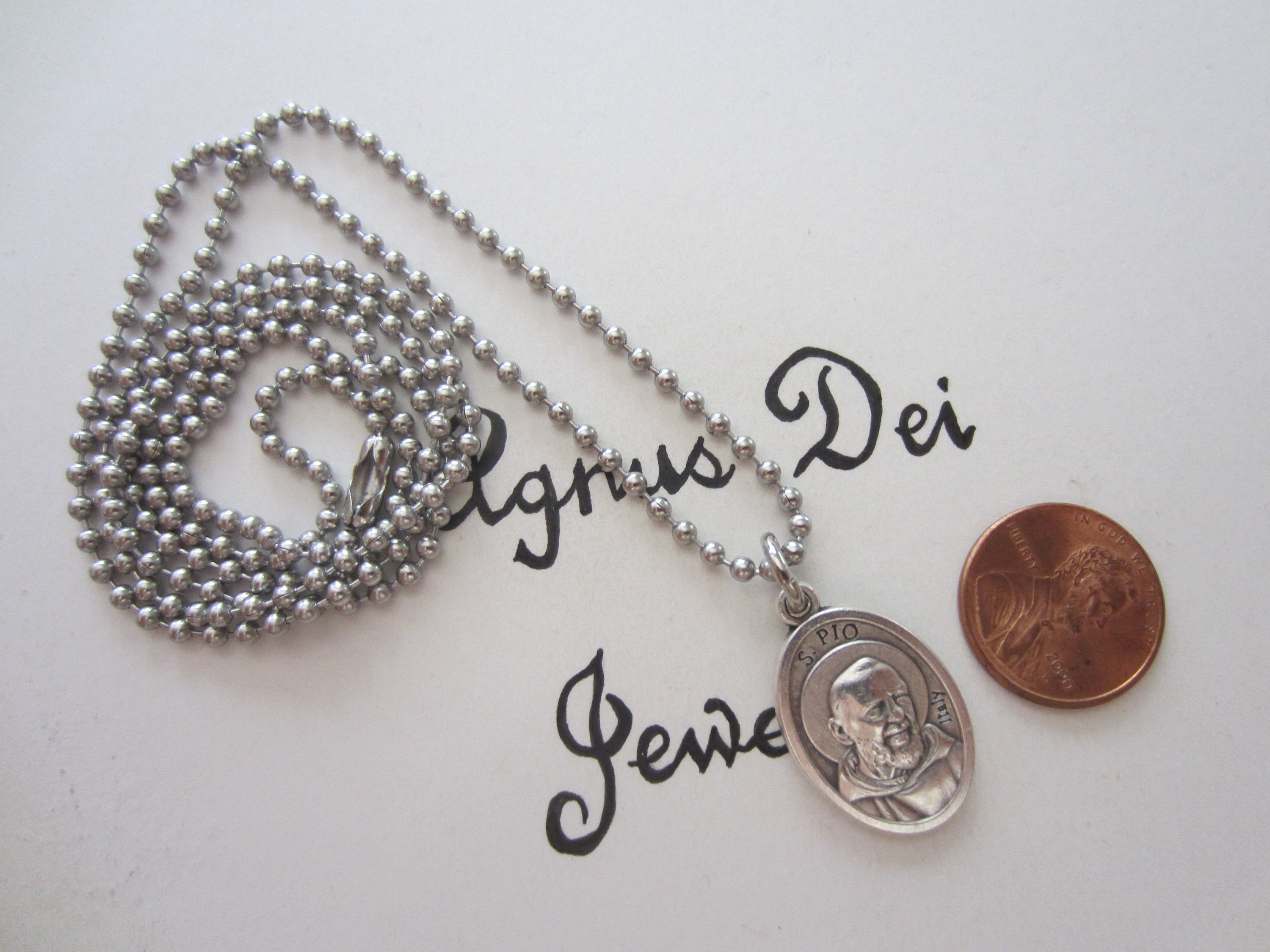 St Padre Pio Medal & Necklace Set, Patron Pray Hope Worry, Catholic ...