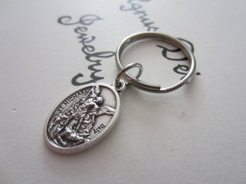 Patron Police-Military Catholic Devotional Confirmation RCIA Gift St Michael Holy Medal Protection Keychain Stainless SteelMade in USA