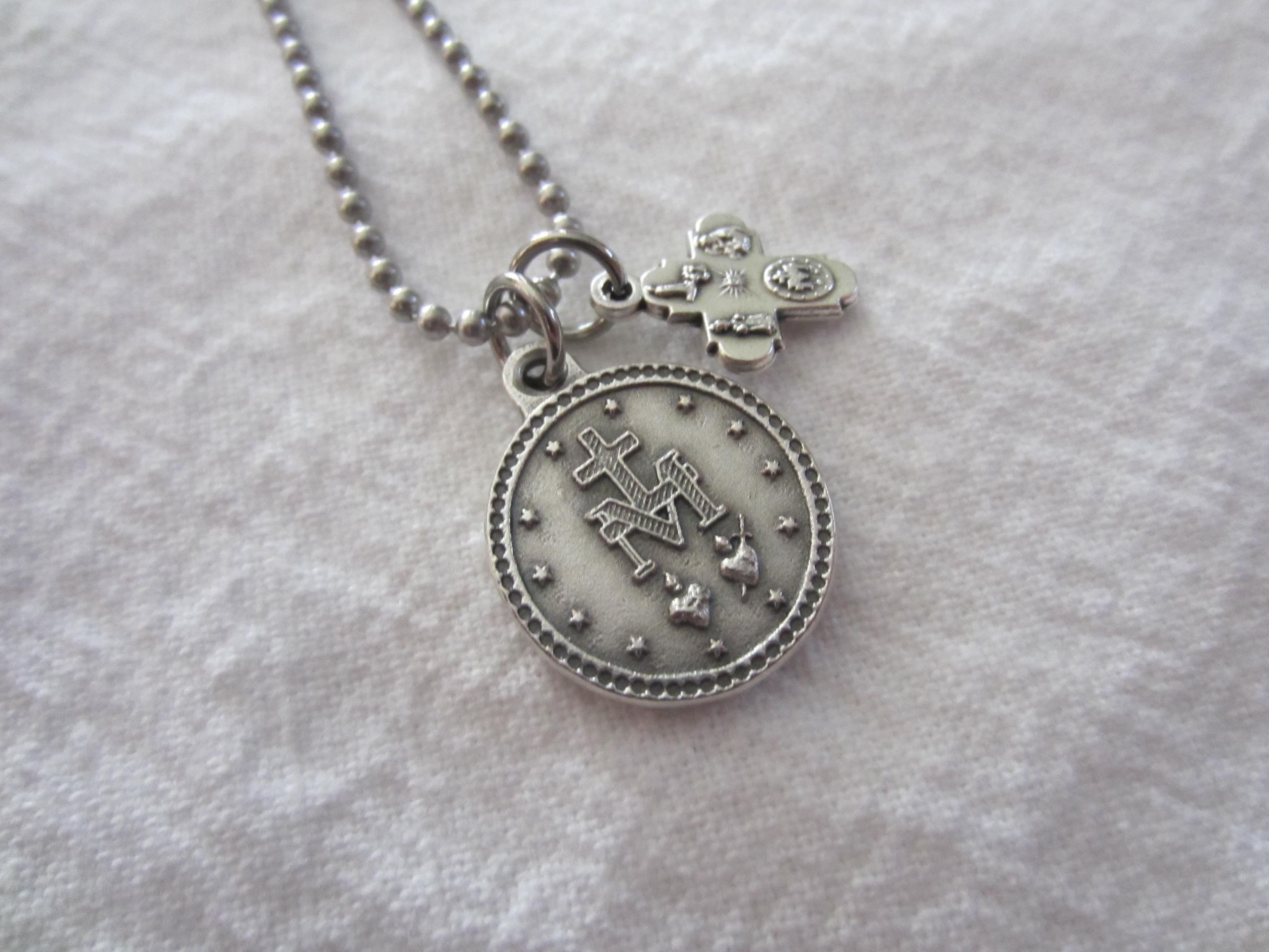 Miraculous Medal / 4 Way Cross 2pc Pendant & Necklace Set, Our Lady ...