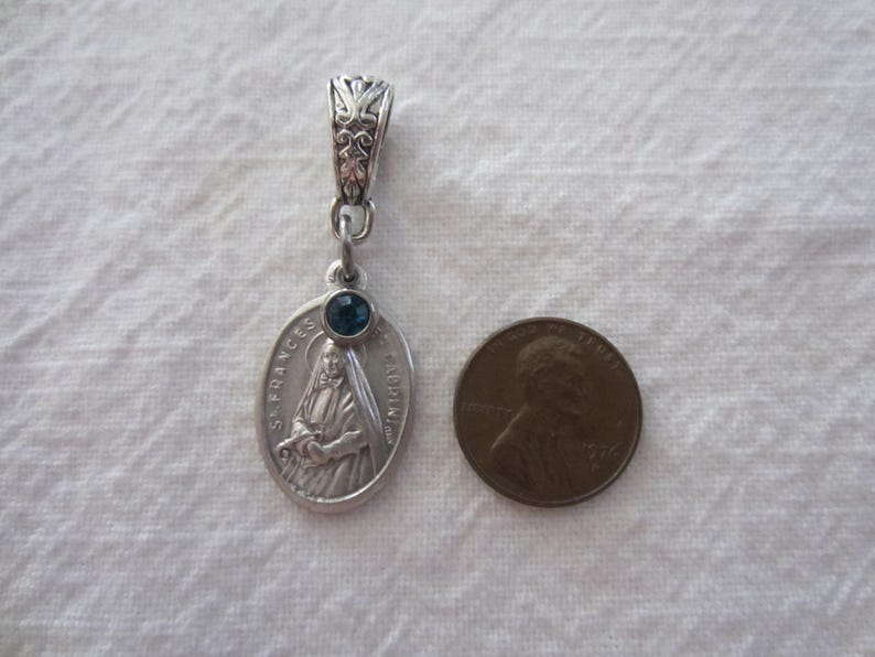 St Frances Mother Cabrini Medal & Glass Charm Pendant Set, Patron ...