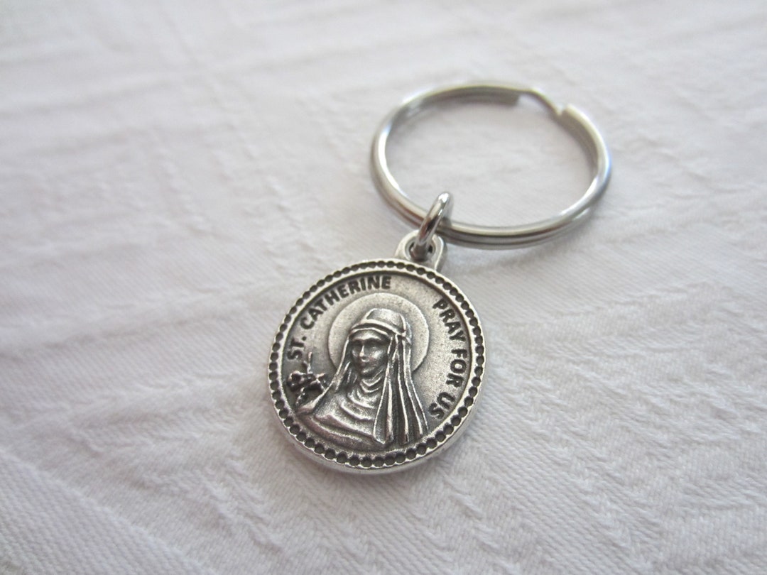 St Catherine Sweden Medal Keychain, Patron Miscarriage, Stainless Steel