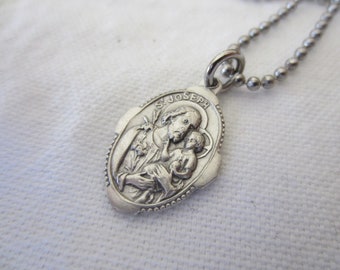 St Joseph Medal & Necklace Set, Patron Fathers Families, Catholic First Communion Confirmation Baptism Godfather New Father Men Boy Gift