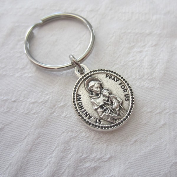 St Anthony Medal Devotion Keychain, Patron Lost Articles, Stainless Steel/Made in USA, Catholic Confirmation Baptism Men Women Boy Girl Gift