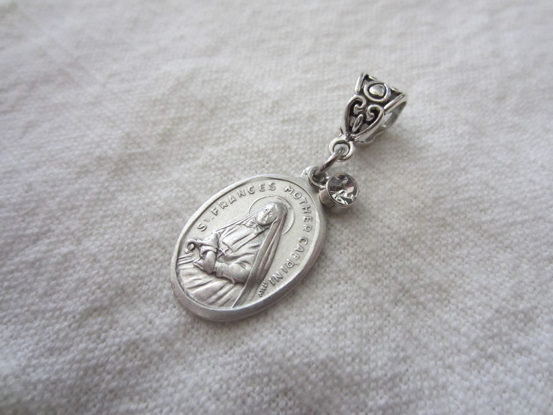 St Frances Mother Cabrini Medal & Clear Glass Charm Pendant, Patron ...