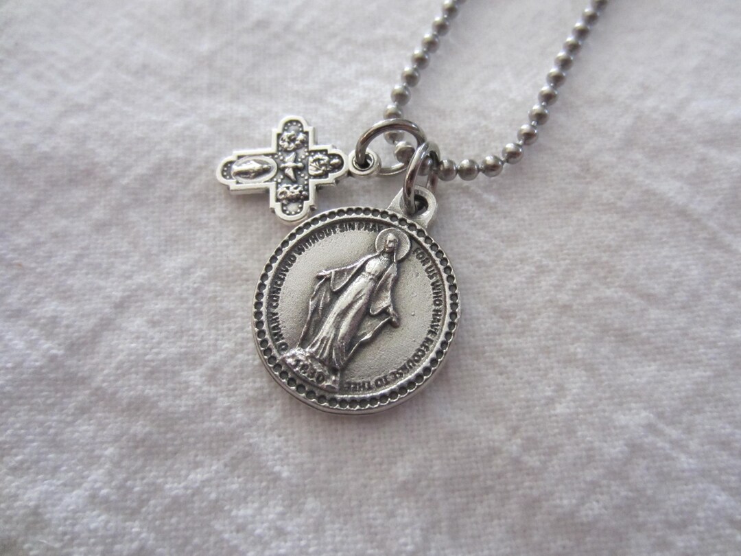 Miraculous Medal / 4 Way Cross 2pc Pendant & Necklace Set, Our Lady ...