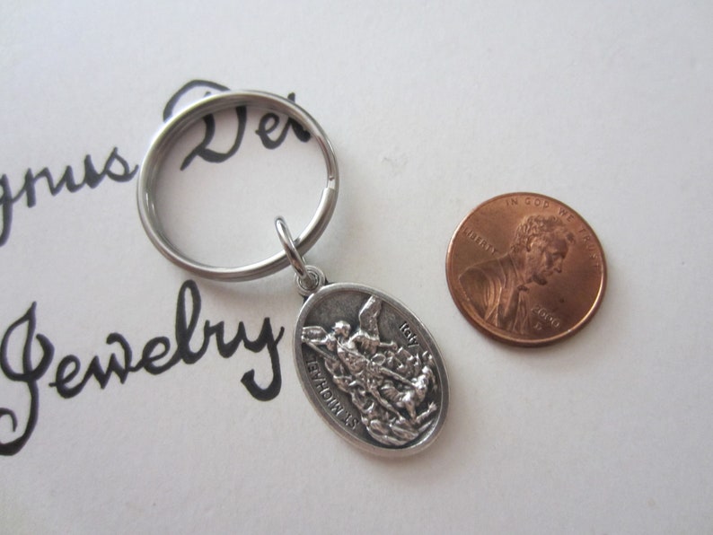Patron Police-Military Catholic Devotional Confirmation RCIA Gift St Michael Holy Medal Protection Keychain Stainless SteelMade in USA