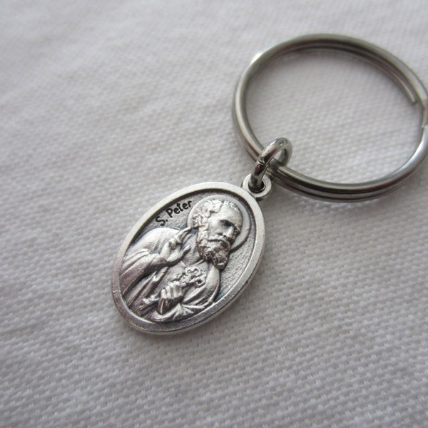 St Peter / St Paul Medal Protection Keychain, Patron Fishermen Writers Journalists, Catholic Baptism Confirmation Godfather Men Women Gift