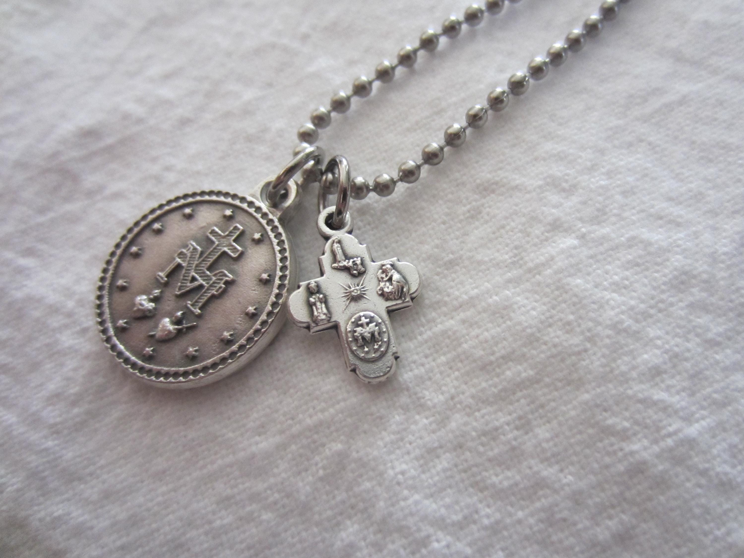 Miraculous Medal / 4 Way Cross 2pc Pendant & Necklace Set, Our Lady ...