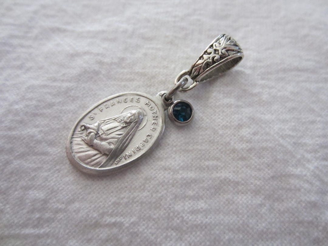 St Frances Mother Cabrini Medal & Glass Charm Pendant Set, Patron ...