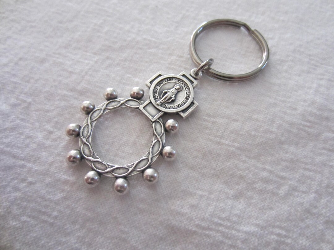 Miraculous Medal Pocket Finger Rosary Keychain, Stainless Steel ...