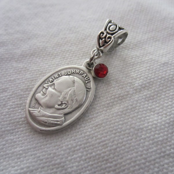 St Pope John Paul II Medal & Red Charm Pendant, Patron Saint World Youth Day, Totus Tuus Marian Consecration, Catholic Baptism RCIA Gift