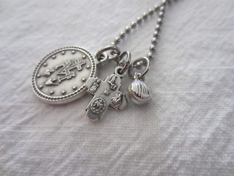 Miraculous Medal / 4 Way Cross 3pc Pendant & Necklace Set, Our Lady ...