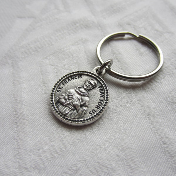 St Francis Assisi Medal Devotion Keychain, Patron Animals, Stainless Steel/USA Made, Catholic Confirmation Baptism Men Women Boy Girl Gift