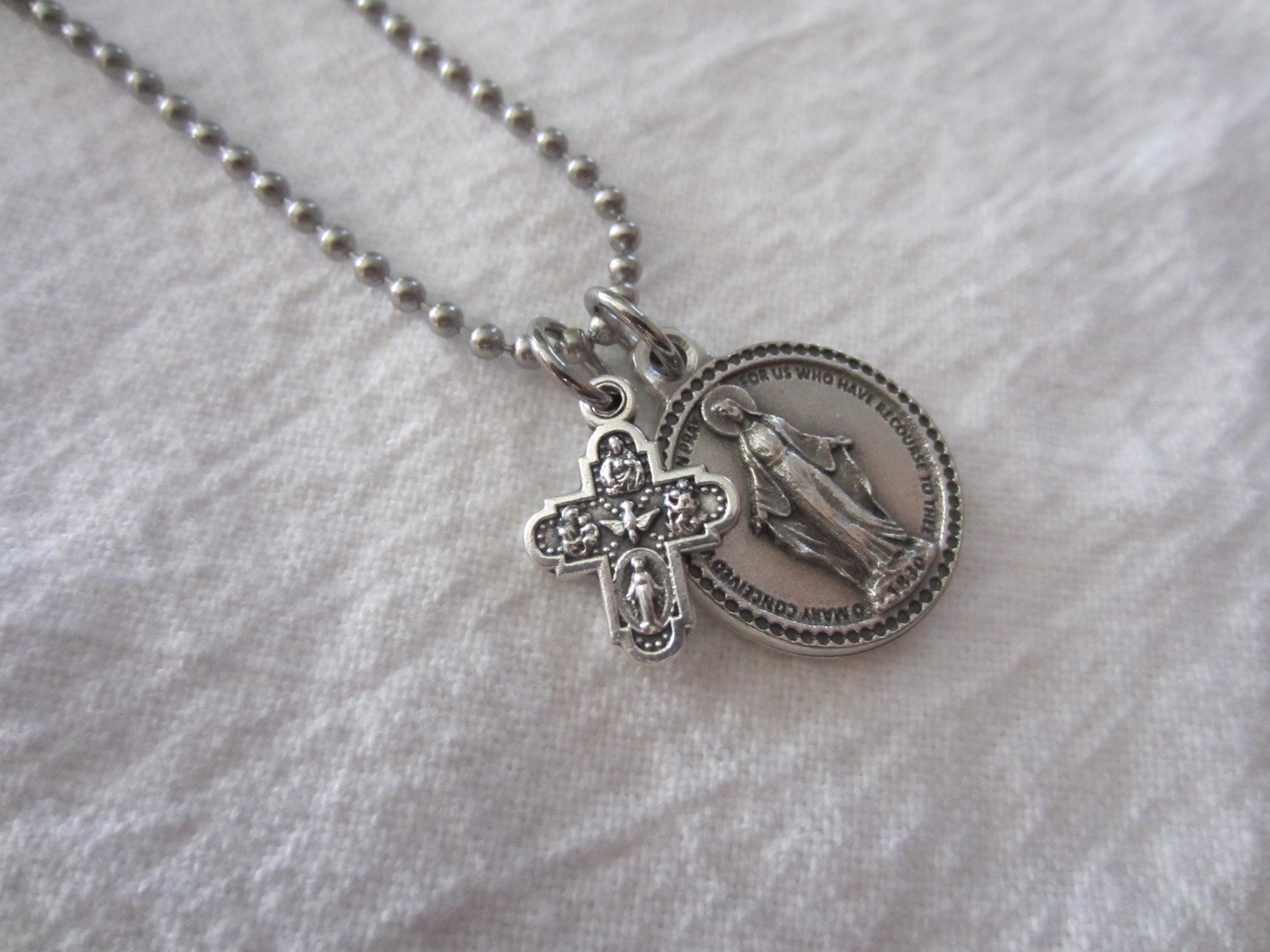 Miraculous Medal / 4 Way Cross 2pc Pendant & Necklace Set, Our Lady ...